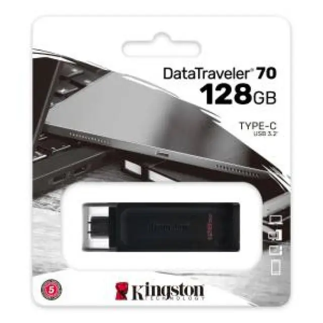 Kingston Technology DataTraveler 70 USB flash drive 128 GB USB Type-C 3.2 Gen 1 (3.1 Gen 1) Black