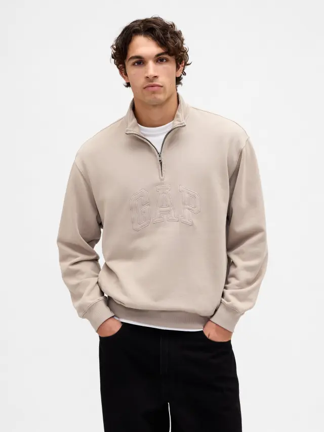 Heavyweight Oversized Logo Φούτερ με Μισό Φερμουάρ QUAIL - XL