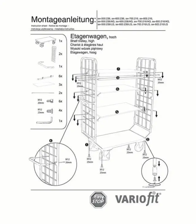 Variofit sw-700.216/AG Τρόλεϊ Μεταφοράς 4 Επιπέδων για Φορτίο Βάρους ως 500kg 3