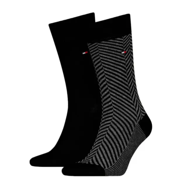 Tommy Hilfiger Ανδρικές Κάλτσες Classic Irregular Herringbone - 2 Ζεύγη, Χρώμα Μαύρο - 39-42