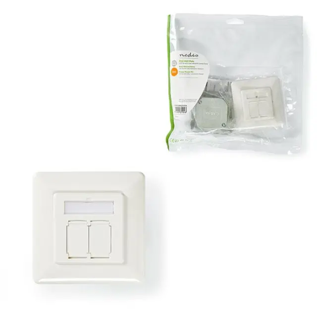 Πρίζα τοίχου χωνευτή CAT6a, 2xRJ45, σε λευκό χρώμα.