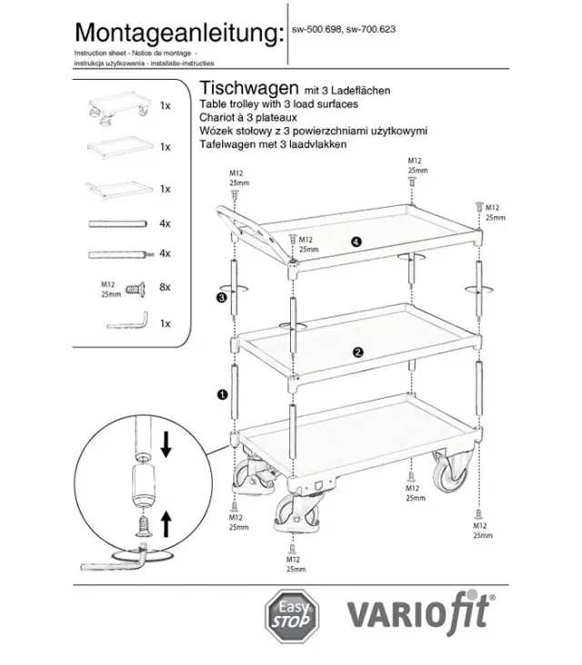 Variofit sw-500.698 Τρόλεϊ Μεταφοράς 3 Επιπέδων για Φορτίο Βάρους ως 400kg 2