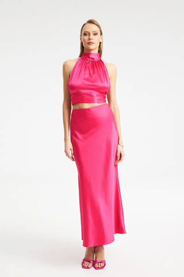 Satin Maxi Φούστα με Λοξή Γραμμή TAY SKIRT - XS 2