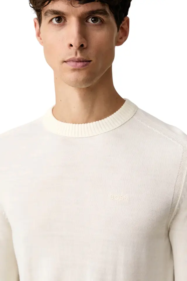 Hugo Boss - Ανδρικό Πλεκτό Πουλόβερ Avac_C1 50578034-131 Εκρού 3