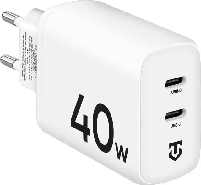 Tactical Φορτιστής Χωρίς Καλώδιο με 2 Θύρες USB-C 40W Λευκός (Base Plug Dual)