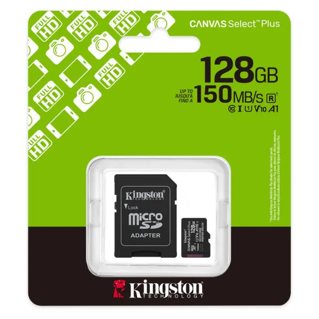 Κάρτα Μνήμης Kingston Canvas Select Plus+ MicroSDXC 128GB Class 10 με SD Adapter έως 150MB/s SDCS3/128GB