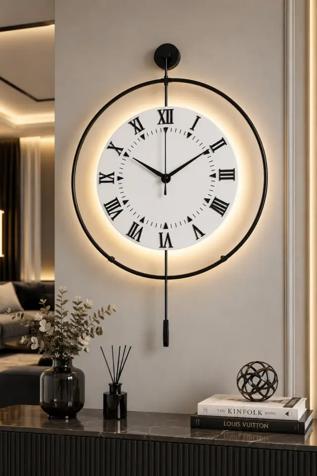 Stewehome Μοντέρνο μεταλλικό ρολόι τοίχου με led και λειτουργία με μπαταρίες 50x75 cm 3