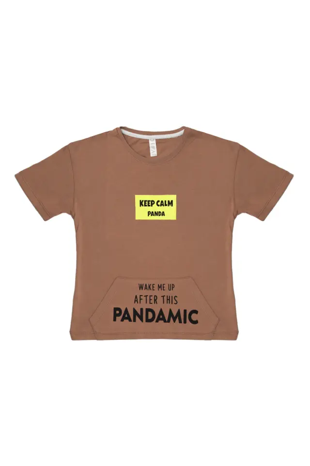 T-Shirt Kid Keep Calm Panda Καφέ