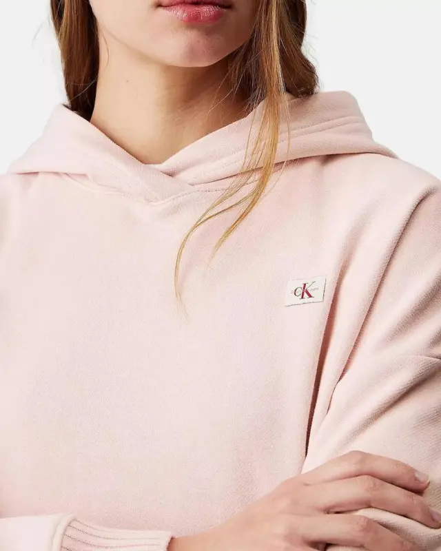 Calvin Klein Jeans Γυναικείο Φούτερ με Κουκούλα Woven Label Peached Ροζ 3