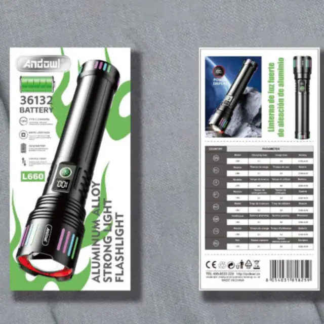 Andowl Επαναφορτιζόμενος Φακός LED 36132mah σε Μαύρο Χρώμα L660 2