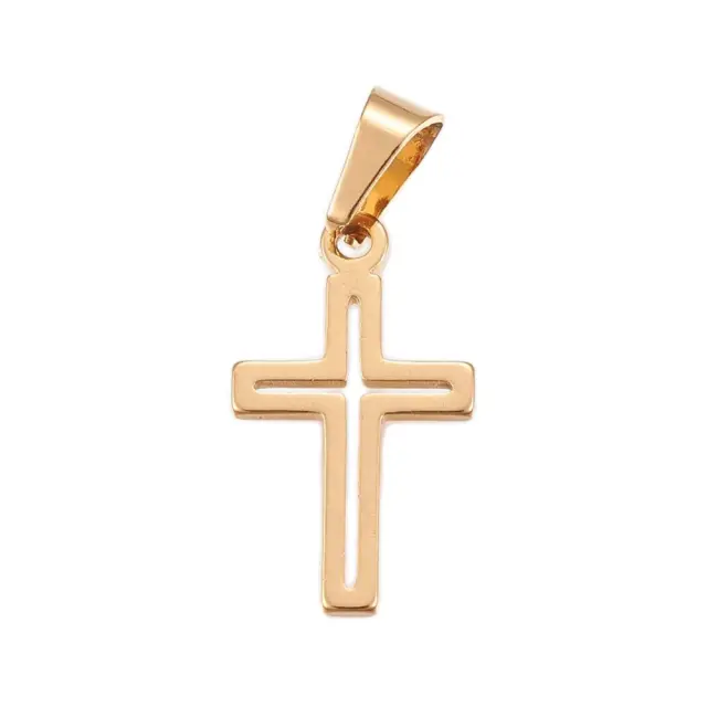 Κρεμαστό Σταυρός 18x10x1mm Ανοξείδωτο Ατσάλι 304 Golden - 2τεμ