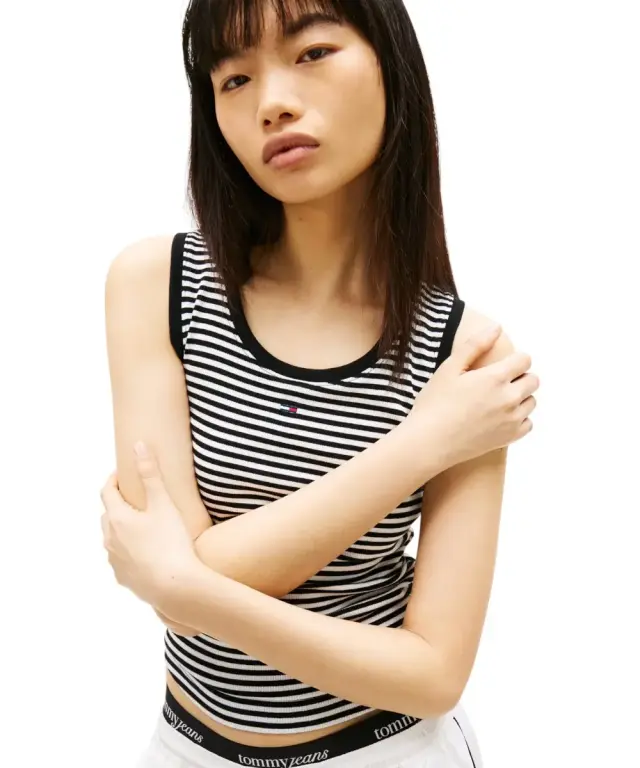 Tommy Hilfiger - Γυναικείο T-shirt Αμάνικο Rib Essential Tank Top Slim Fit DW0DW20673-0AQ Ριγέ Μαύρο - L 3