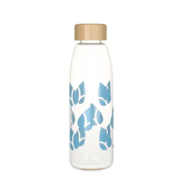 Pebbly Γυάλινο Μπουκάλι με Καπάκι από Bamboο 550ml Blue