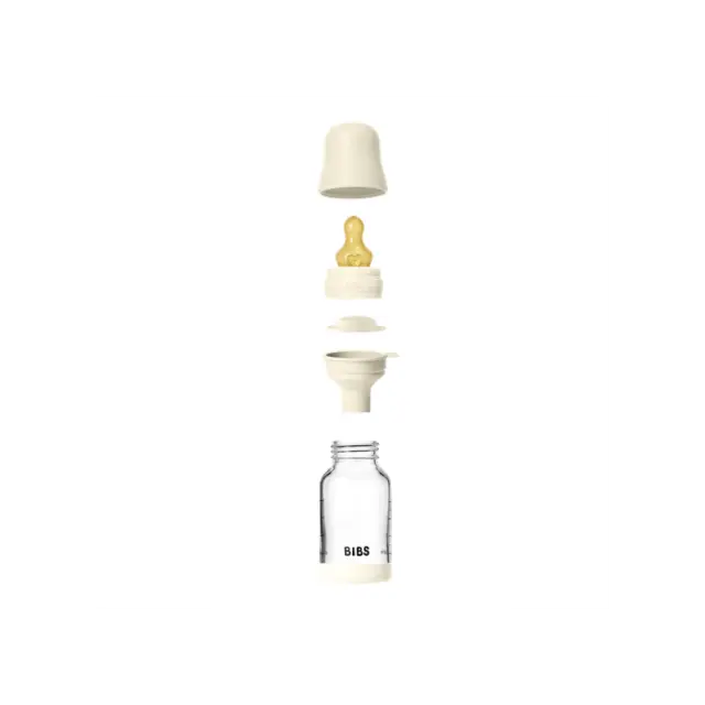BIBS - Glass Baby Bottle Round Latex Slow Flow - Ivory - 120 ml - Baby and Children 2