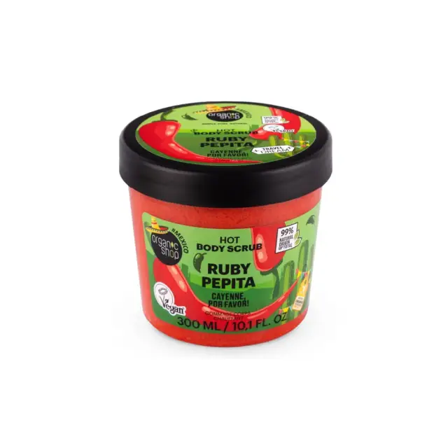 Organic Shop Hot Ruby & Pepita Cayenne Por Favor Body Scrub 300ml Ενυδατικό Απολεπιστικό Σώματος με Πιπέρι Καγιέν & μια Πικάντινικη Νότα Ενέργειας & Φρεσκάδας με Θερμαντική Δράση