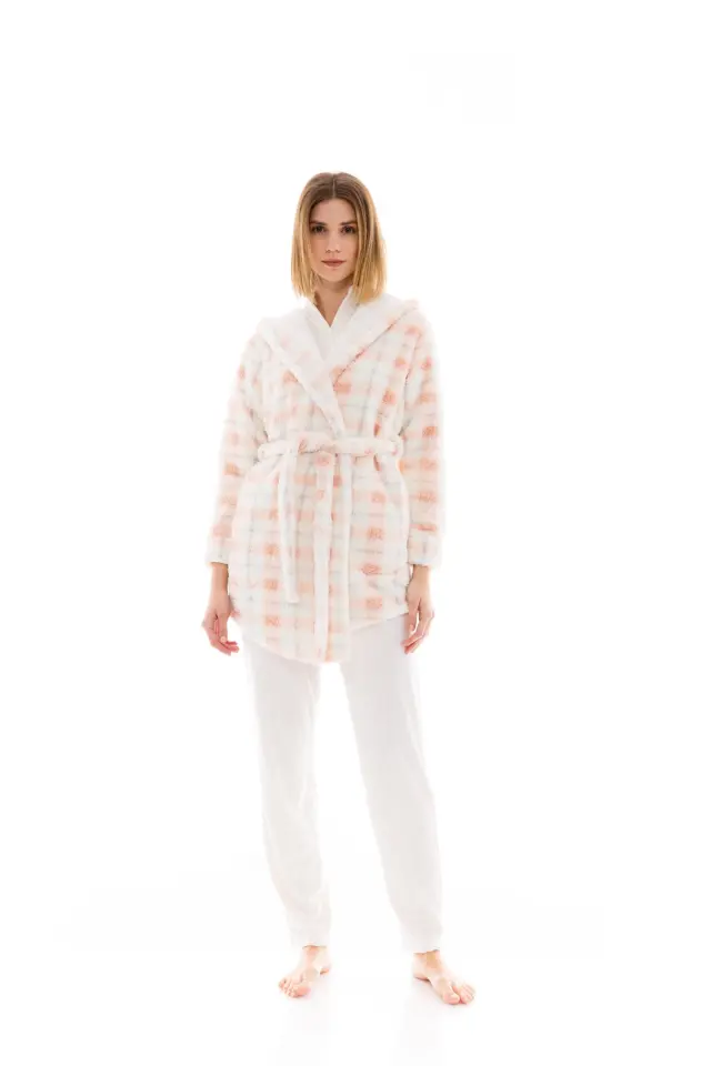 W1483 - Type - ROBE HOOD FLEECE PLAID