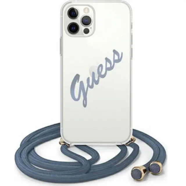 Guess Vintage Script Back Cover Πλαστικό Διάφανο / Μπλε (iPhone 12 Pro Max)