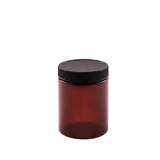 Βάζο πλαστικό PET καφέ με μαύρο καπάκι, 300ml