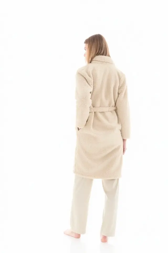 W1480 - White - ROBE LONG FLEECE FLUFFY 3