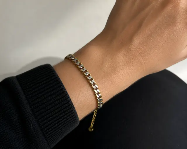 Ghetto Gold + Silver Two-Tone Stainless Steel Chain Bracelet | (flat) Cuban chain 2