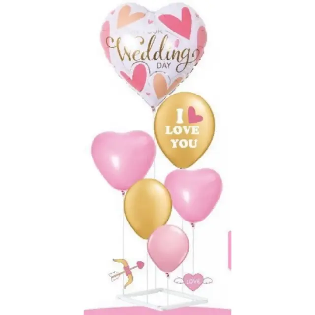 Σύνθεση 6τμχ μπαλόνια Wedding Day με βάση στήριξης