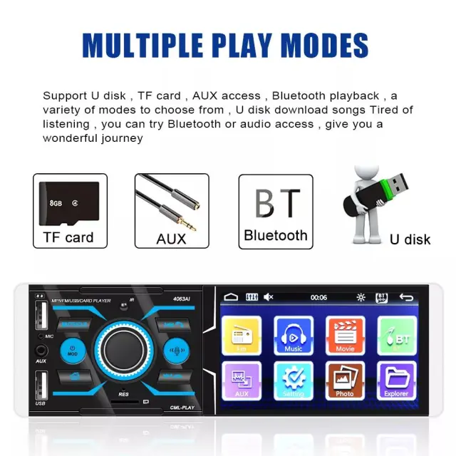 Ηχοσύστημα Αυτοκινήτου Universal 4063AI 1DIN Bluetooth/USB/AUX με Οθόνη 4.1"