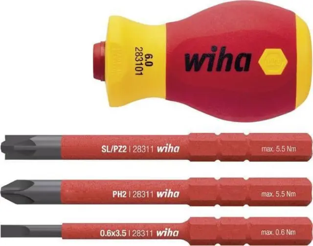 Screwdriver with Bit Holder Set slimVario Stubby VDE-Insulated 6.0 mm, 4 pcs