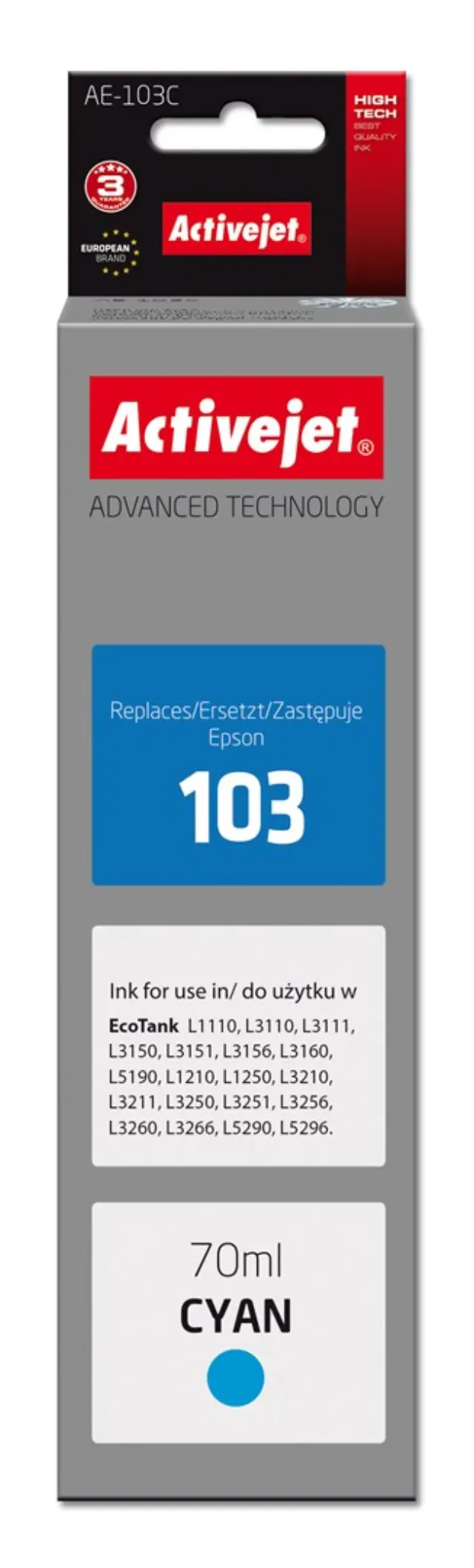 Activejet AE-103C Ink (replacement for Epson 103 C13T00S24A Supreme 70 ml cyan)