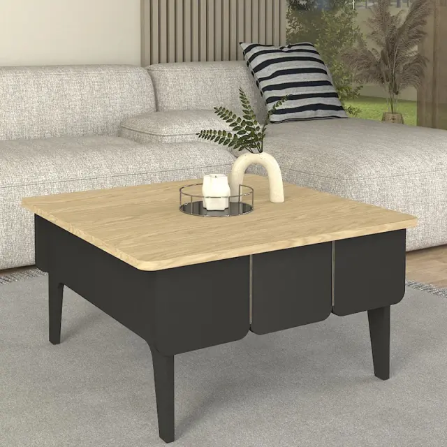 Τραπεζάκι σαλονιού Pedro Megapap χρώμα ανθρακί - rota oak 73,2x73,2x38,6εκ.