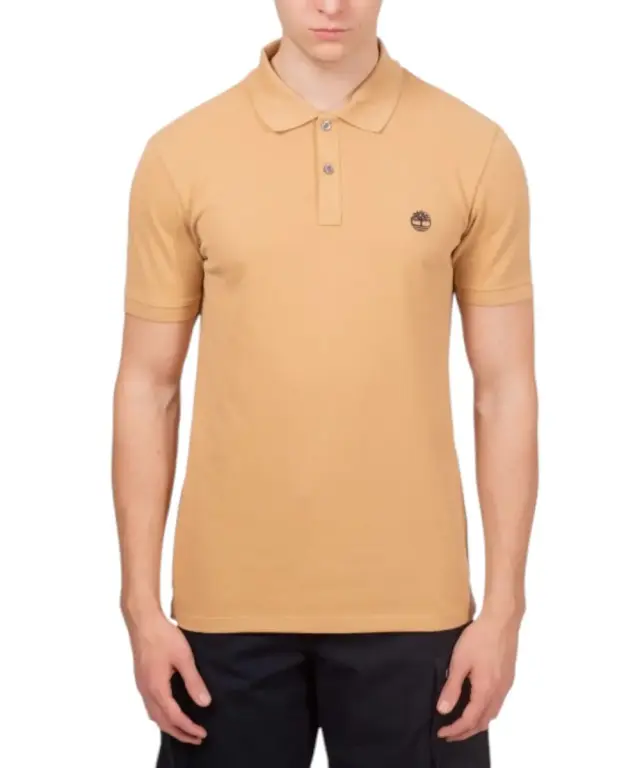 Timberland - Ανδρικό Κοντομάνικο T-shirt Polo Slim Fit Mε Λογότυπο Oyster River TB0A2BS1-EH3 Μπεζ/Κίτρινο - S