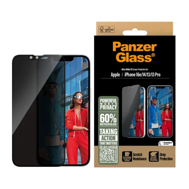 PanzerGlass - Privacy Screen Protection - iPhone 16e - 14 - 13 - 13 Pro - Ultra-Wide Fit - Electronics