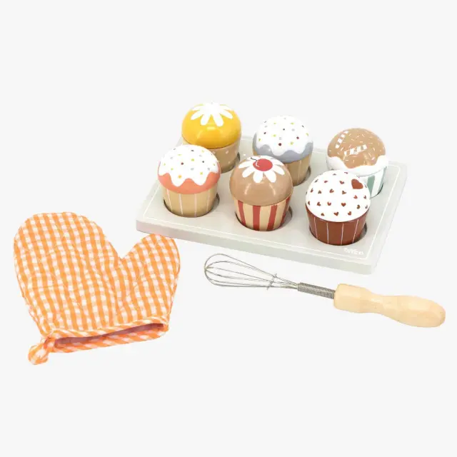 Παιχνίδι Tryco ξύλινο σετ με 6 cupcakes