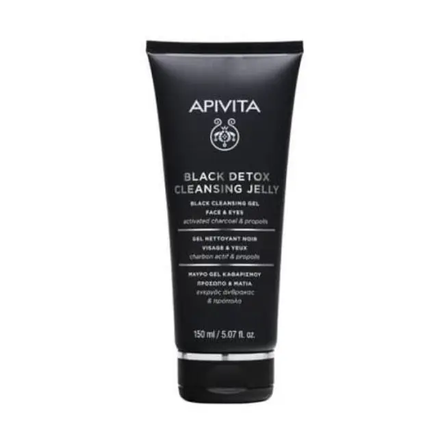 Apivita Cleansing Black Detox Cleansing Jelly Μαύρο Gel Καθαρισμού με Ενεργό Άνθρακα & Προπόλη για Πρόσωπο & Μάτια, 150ml