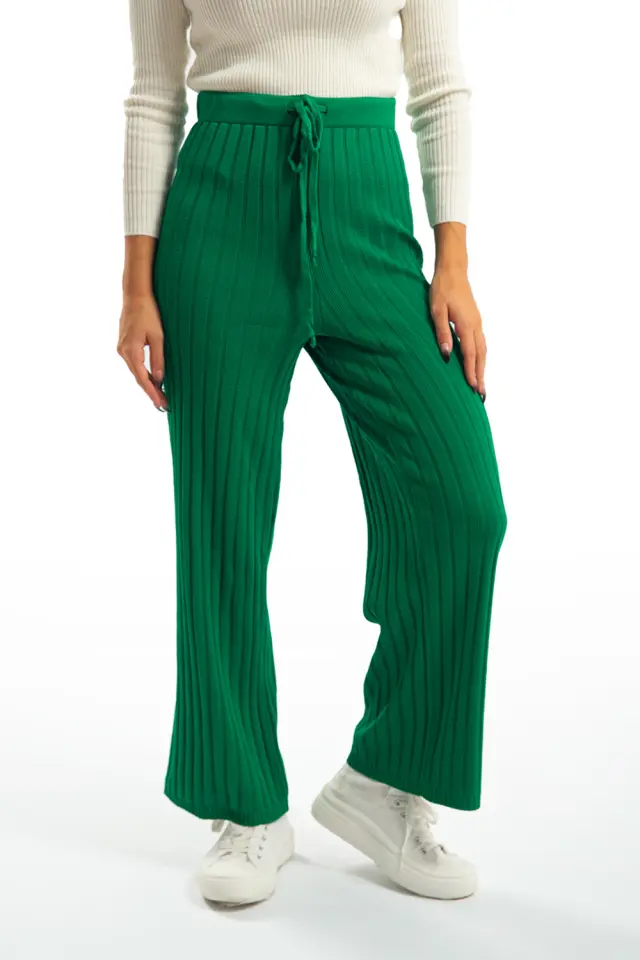 Παντελόνα Ριμπ Zip Culotte με Κορδόνι Πράσινο