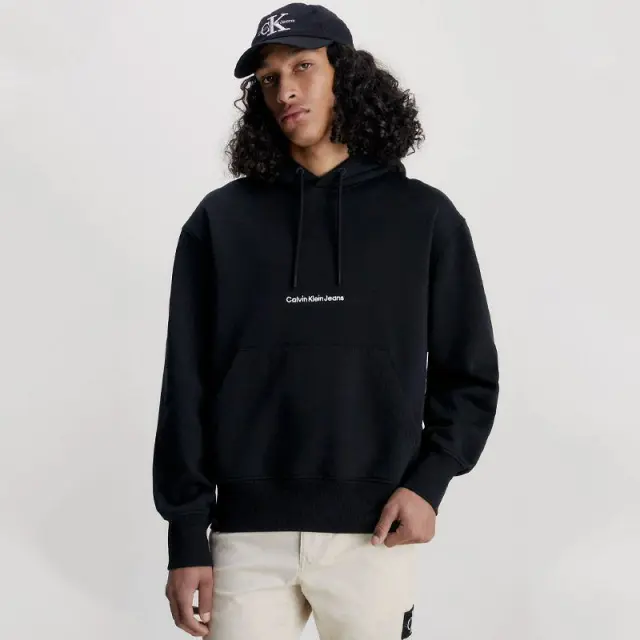 Calvin Klein - Ανδρικό Φούτερ με Κουκούλα και Τσέπες Institutional J30J322894-BEH Μαύρο - 2XL