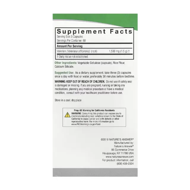 Nature's Answer Valerian Root 180 Veg Capsules 2