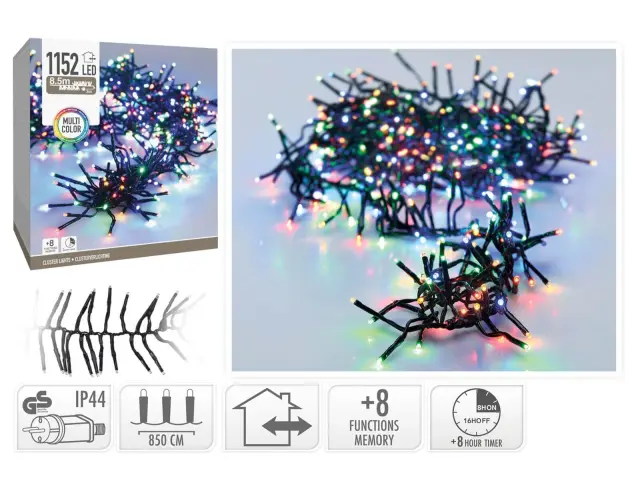1152 Φωτάκια LED - 8.5 Μέτρα + 3 Μέτρα σύνδεσης, Κανονική Διάταξη, με χειριστήριο, 8 προγράμματα, Μαύρο καλώδιο PVC - Πολύχρωμο AX8550240 2