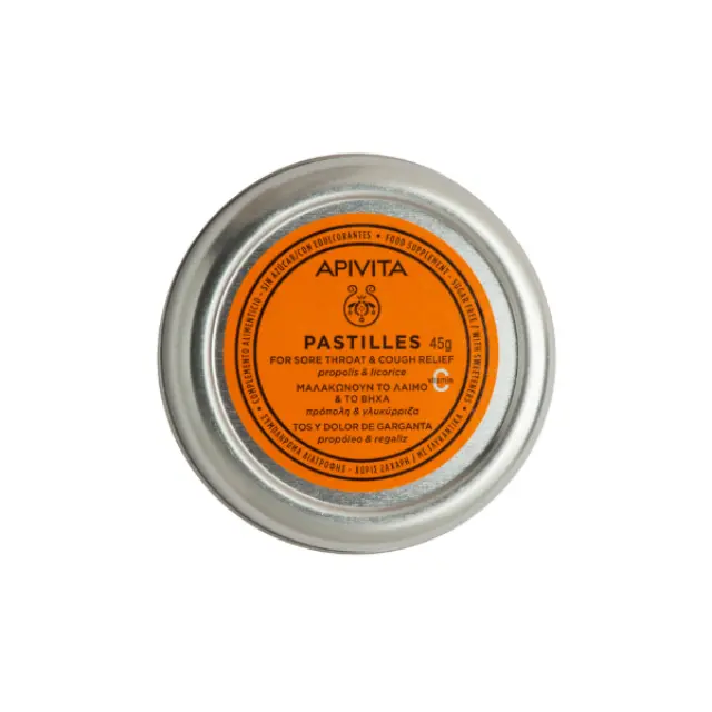 Apivita Pastilles Propolis & Licorice Παστίλιες Πρόπολη & Γλυκόριζα Μαλακώνουν τον Πονεμένο Λαιμό & Καταπραΰνουν το Βήχα 45gr