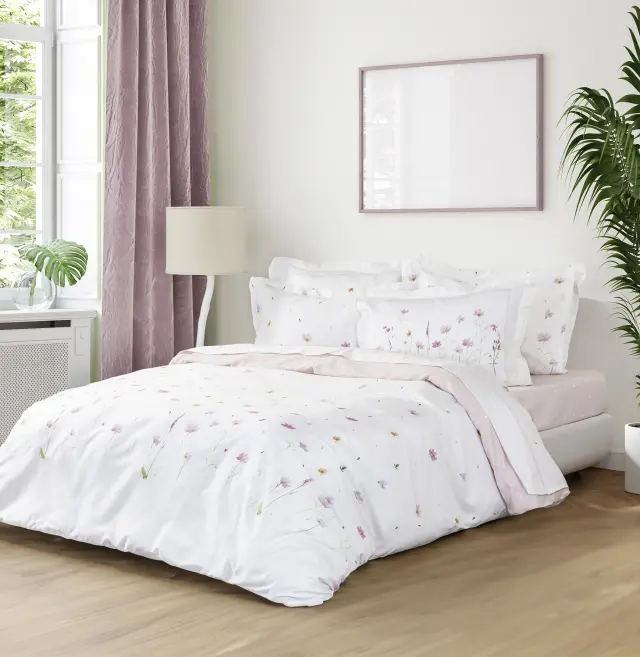 Σετ Σεντόνια 270x280 King Size Nima Everbloom White-Pink Χωρίς Λάστιχο100% Βαμβακοσατέν