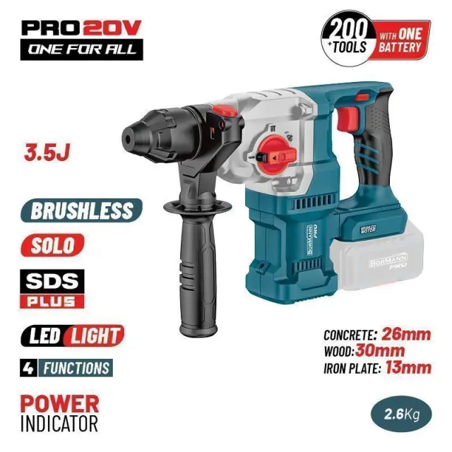 Bormann Pro BBP5315 - Πνευματικό Σκαπτικό Μπαταρίας SDS-PLUS, Brushless 250V, 3.5J,0-1150rpm (Χωρίς Μπαταρία + Φορτιστή) (083016)