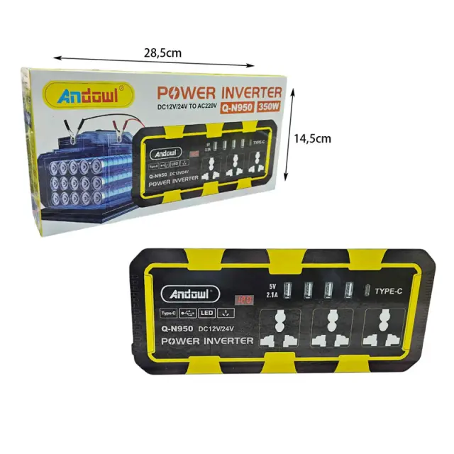 Andowl Inverter Αυτοκινήτου 350W για Μετατροπή DC12V/24V σε AC220V Q-N950 - Power Inverter 014448 2