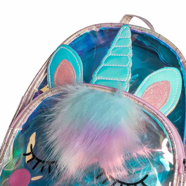 Τσαντάκι πλάτης unicorn ιριδίζον ροζ διάφανο 2