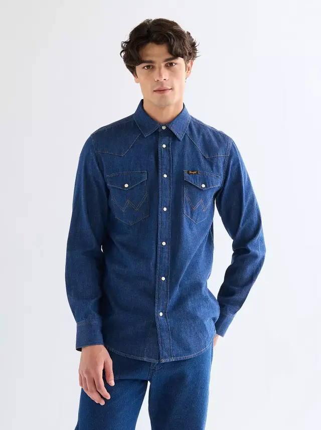 Wrangler Ανδρικό Τζιν Πουκάμισο 112378124 – Dark Blue - 3XL