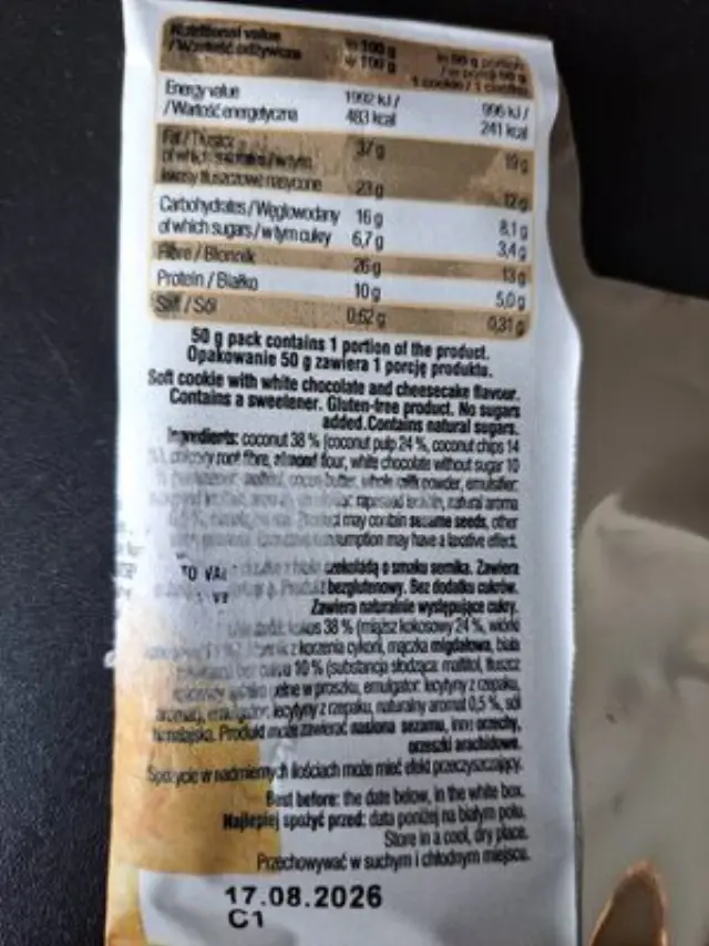 Keto Soft Cookie - White Chocolate & Cheesecake Flavour 50gr 2