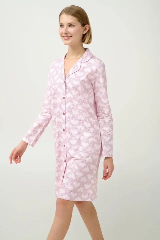 Κουμπωτό Γυναικείο Νυχτικό Φουτερ Vamp 23231 ROSE ELEGANCE - M
