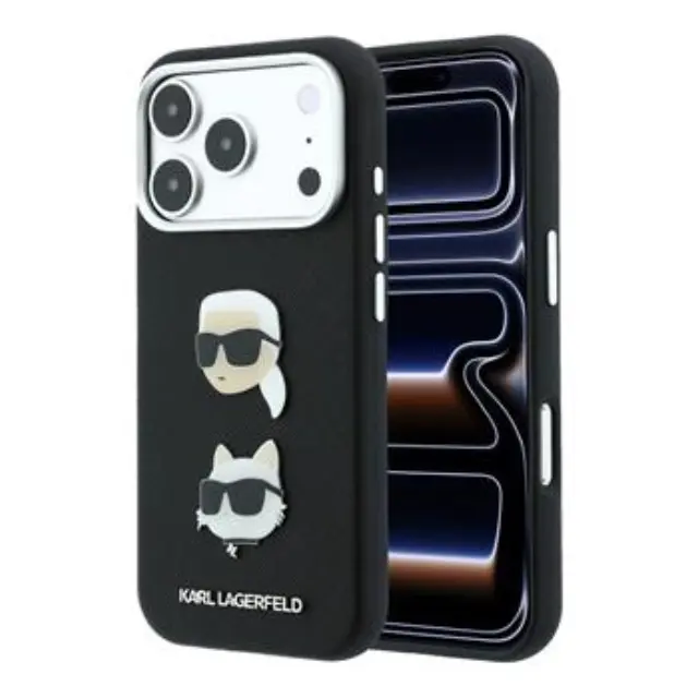 Karl Lagerfeld PU Semi Wrap Saffiano K&CH Heads Case for iPhone 18 Pro Black