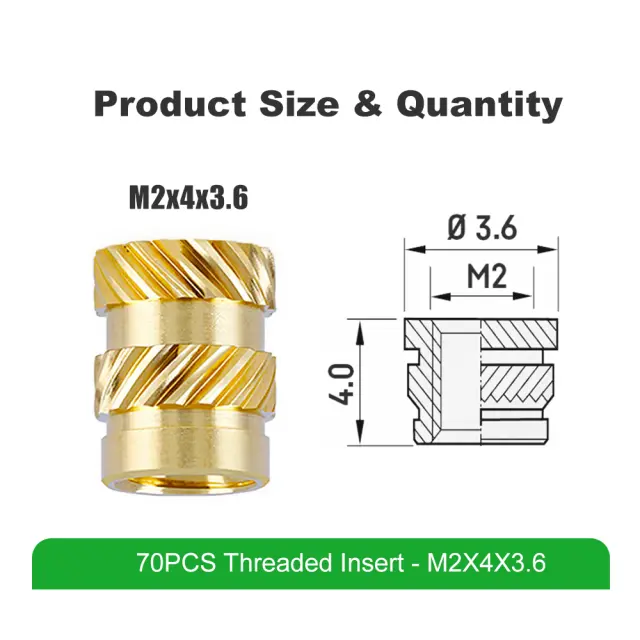 Mintion M2 x 4mm x 3,6mm Threaded Insert Set - 70 pcs 2