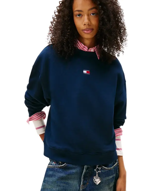 Tommy Hilfiger - Γυναικείο Φούτερ Badge crew ext Regular Fit DW0DW23297-C1G Μπλε Σκούρο