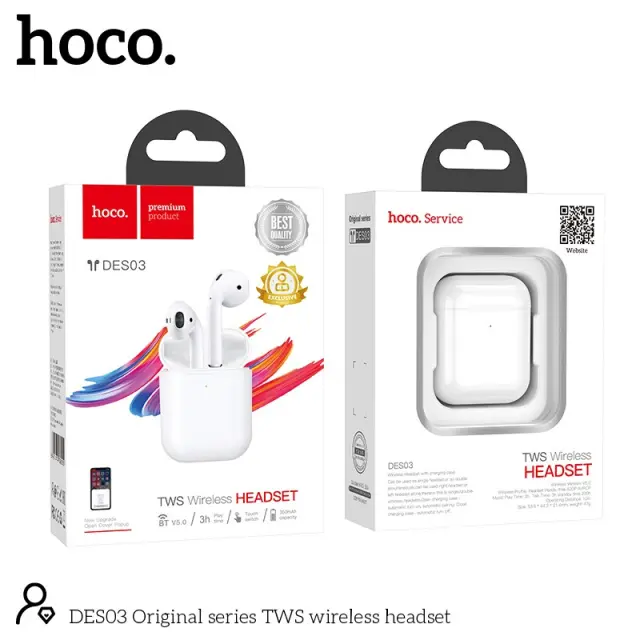 Wireless Hands Free Hoco. DES03 Plus TWS V5.0 350mAh και 3h Ώρες Λειτουργίας Λευκά με Μαύρο Silicon Sleeve 3