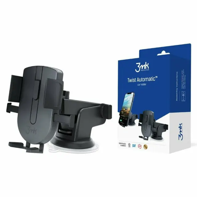 3mk® Twist Βάση Κινητού Αυτοκινήτου με Ρυθμιζόμενα Άγκιστρα- Μαύρη